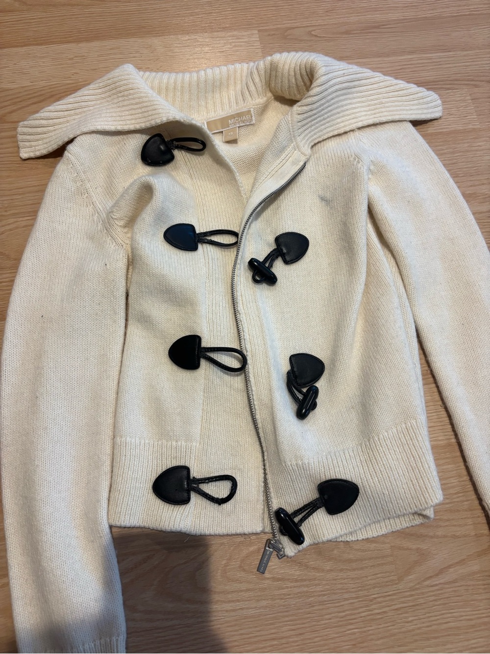 MICHAEL Michael Kors Cream Ribbed Collar Knit Sweater Jacket